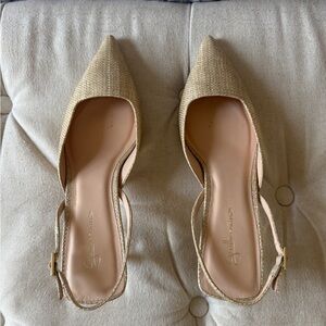 Raffia Style Pointed Toe Slingback Heels, Worn Once